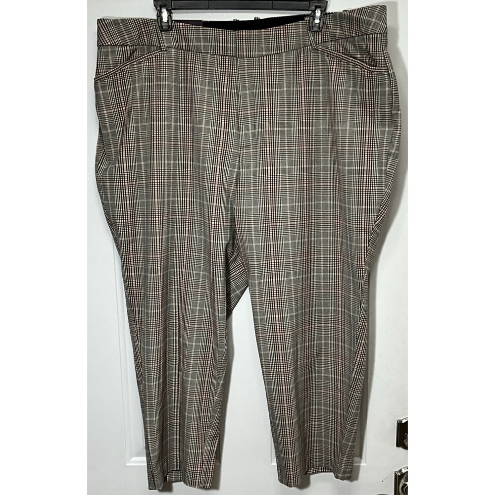 Ava & Viv Women's Plus High-Rise Plaid Red/Black Ankle Pants Stretch Size 26